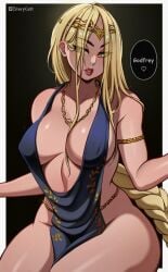 blonde_female blonde_hair braid breasts cleavage cleavage_overflow elden_ring female female_only fromsoftware godfrey_first_elden_lord milf nude queen_marika_the_eternal sideboob storycatt thick_thighs voluptuous