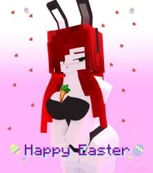 1girls 3d big_breasts bunny_costume bunny_ears carrot easter female green_eyes horny_female human humanoid looking_at_viewer max_welsh_(maxyda) maxyda mine-imator minecraft outside playboy_outfit red_hair smile solo solo_female tagme vegetable