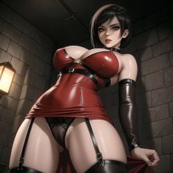 ada_wong ai_generated biohazard capcom digital_drawing_(artwork) dominmatrix garter_belt latex_dress panties pussy_visible_through_panties red_dress red_latex_dress resident_evil tagme