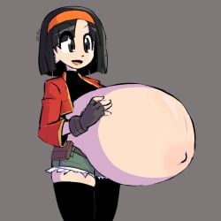 1girls bandana belly big_belly black_crop_top black_eyes black_hair crop_top dragon_ball dragon_ball_gt dragon_ball_heroes fingerless_gloves fupoo gloves jacket orange_bandanna pan_(dragon_ball) pregnant pregnant_female presenting ready_to_pop red_jacket short_hair shorts super_dragon_ball_heroes thigh_socks thighs xeno_pan