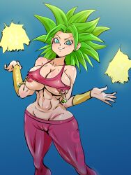 1girls big_breasts blue_eyes blush cleavage dragon_ball dragon_ball_super erect_nipples eyebrows eyelashes female female_only fusion green_hair kefla ki large_ass legendary_super_saiyan light-skinned_female light_skin looking_at_viewer navel nipple_piercing nipple_slip nipples pink_nipples potara_earrings potara_nipple_rings pussy pussy_outline rickert_kai solo solo_female solo_focus spiky_hair super_saiyan super_saiyan_2 thick_thighs tight_clothes tight_clothing tights wide_hips