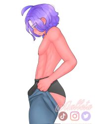 1boy blue_hair blush boxers boxers_(clothing) chile_(countryhumans) countryhumans erection femboy femboy_focus femboy_only feminine feminine_body feminine_male girly la_galleta male male_only meme pants red_body red_skin short_hair simple_background solo_male tight_pants_(meme) white_background yaoi