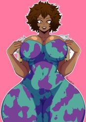 1girls alternate_skin_color ass bermuda_art big_ass big_breasts brown_hair curly_hair curvy dark-skinned_female dark_skin female female_only hero_outfit_(mha) huge_ass huge_breasts humanized large_ass looking_at_viewer mina_ashido my_hero_academia pink_background race_swap smile solo species_swap tan_skin tanned thick_thighs voluptuous wide_hips yellow_eyes