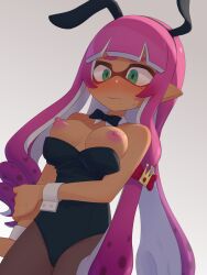 1girls beauty_mark blush boots bunny_girl bunnysuit female inkling inkling_girl latex luna_(piratelust) nervous organ_rn shy splatoon splatoon_(series) splatoon_2 sweatdrop