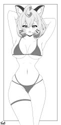 1girls ahoge alternate_breast_size animal_ears armpits arms_behind_head bare_armpits bare_midriff bare_shoulders bare_thighs belly_button big_breasts bikini black_and_white braid braided_hair cat_ears exposed_armpits exposed_shoulders exposed_torso hi_res highres hip_squish medium_breasts midriff millie_parfait monochrome navel nijisanji nijisanji_en short_hair side_braid solo solo_female solo_focus squish squished_hips sweatdrop swimsuit swimwear thigh_squish thigh_strap thighs tight_clothing tight_panties virtual_youtuber vlacksr