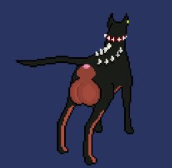 animated anus ass balls big_balls black_body black_fur canid canid_demon collar demon digital_media_(artwork) ear_cuff feral fur hellhound low_res male male_only mammal pixel_(artwork) presenting presenting_hindquarters short_playtime solo spiked_back spiked_collar spikes sprite twerking vorochi