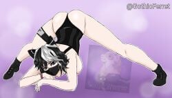 ass ass_focus ass_up black_hair blue_eyes furry furry_ears goth goth_girl gothic jack-o_pose jackochallenge only_female otaku socks white_hair