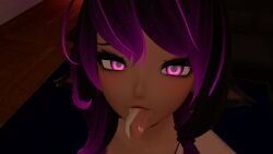 after_fellatio after_oral ahe_gao aya_a_vr cum_in_mouth female heart-shaped_pupils looking_at_viewer purple_eyes purple_hair tongue_out vrchat vrchat_avatar