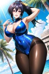 1girls ai_generated akeno_himejima black_hair curvy curvy_body curvy_figure female_focus female_only high_school_dxd legwear leotard looking_at_viewer pantyhose pantyhose_under_swimsuit purple_eyes solo_female solo_focus stable_diffusion swimsuit thighband_pantyhose voluptuous voluptuous_female