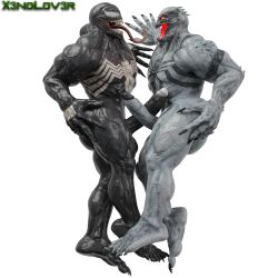 2boys 5_toes alpha_channel anti-venom feet frottage gay marvel muscle penis symbiote thekidxeno tongue transparent_background transparent_png venom x3nolov3r