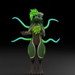 1:1 3d_(artwork) anthro avali avian bird digital_media_(artwork) feathers glowing hi_res kiwi(theavali) kiwi_renders magic male male_only multi_ear nude solo tentacle