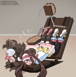 female hilda_(pokemon) loulouvz pokemon restrained rosa_(pokemon) spanked spanking spanking_machine