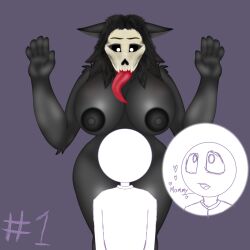 anthro big_breasts bone breasts canid canine digital_media_(artwork) duo female galaxyhusky hi_res human mal0 male malo mammal monster nipples nude scp-1471 scp-1471-a scp_foundation skull skull_head