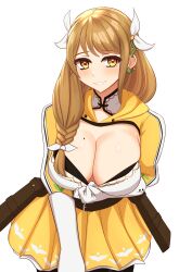 1girls bangs beauty_mark bra braid breasts brown_hair cleavage elbow_gloves female female_only fire_emblem fire_emblem_engage flashing gloves goldmary_(fire_emblem) grin hair_over_shoulder huge_breasts kirby_lord mole mole_on_breast nintendo side_ponytail smile solo teasing undressing yellow_eyes