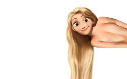 1girls 3d accurate_art_style blonde_hair breasts disney disney_princess edit female female_only green_eyes mildly_disturbing naked nipples nude rapunzel small_breasts smile solo tangled third-party_edit topless very_long_hair white_background