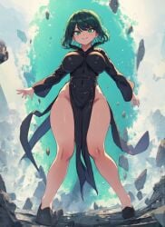 1girls ai_generated breasts dress female female_only green_eyes green_hair hi_res large_breasts mabi_ai one-punch_man pelvic_curtain short_hair shortstack side_slit skin_tight solo tatsumaki