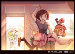 ash_ketchum female fireball_666 grace_(pokemon) pokemon satoshi_(pokemon) serena_(pokemon) spanked spanking