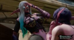 3d blowjob fellatio female ferlynn futa_on_female futanari licking licking_penis lunalae night_elf oral raylana self_upload showing_breasts story_in_description world_of_warcraft