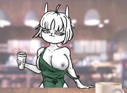 apron breasts_out coffee iced_latte_with_breast_milk nipple_slip rabbit_ears rabbit_humanoid starbucks