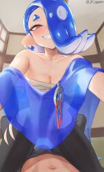 1boy 1girls absurd_res agent_3_(splatoon_3) blue_hair breasts erection female indoors jtveemo light-skinned_female light_skin male_pov medium_breasts medium_hair naughty_face nintendo octoling penis pov red_eyes shiver_(splatoon) smile splatoon splatoon_(series) splatoon_3 thighs