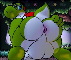 anthro ass big_butt big_penis gay genitals huge_butt male mario_(series) nintendo penis possbooty presenting presenting_hindquarters slightly_muscular solo spread_butt spreading thick_thighs yoshi yoshi's_island yoshi_(character)