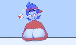 big_breasts bill_newton_(hcr/hcr2) bill_newton_(hill_climb_racing) blue_eyes blue_hair blush blushing_at_viewer hill_climb_racing red_cap red_clothing red_sweater slickflipper tired