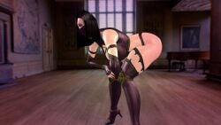 3d bending_over big_breasts chromatic_aberration cleavage depth_of_field looking_at_viewer lustful_gaze mask mileena mileena_(mk9) mortal_kombat mortal_kombat_(2011) thick_ass thick_thighs vignette virtamate xaja