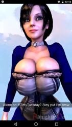 10_seconds 1girls 3d 9:16 almightypatty animated big_breasts bioshock bioshock_infinite blue_eyes bolero breasts brown_hair bursting_breasts busty choker cleavage corset elizabeth_comstock english_text female female_focus hourglass_figure huge_breasts large_breasts letterbox makeup no_sound overflowing_breasts selfie short_hair shorter_than_10_seconds snapchat solo tagme vertical_video video wide_hips