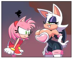 2girls amy_rose angry_face bat_ears bat_wings big_breasts breast_envy chiropteran cleavage comparing_breasts drshanks24 eyeshadow female female_only green_eyes hi_res multiple_girls narrowed_eyes rouge_the_bat sega smiling sonic_(series) sonic_the_hedgehog_(series) teeth_showing wings