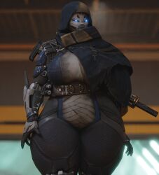 1girls bbw big_breasts blue_eyes bodysuit breasts bungie coolmaster98 destiny_(game) elsie_bray exo exo_stranger fat fat_woman female female_only glowing_eyes hood solo solo_female thick_thighs wide_hips