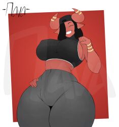 1futa 2023 belly_button belly_button_visible_through_clothing big_breasts big_ears big_nipples black_hair bottom_view breasts cap character_request clothed clothing demon demon_girl demon_horns demon_humanoid earrings flaccid fully_clothed futa_only futanari hair_over_one_eye happy hips hirohi_(srnava) huge_hips humanoid long_hair nipple_bulge nipple_piercing nipples oc penis_bulge piercing piercing_attached_clothing piercings piercings_everywhere piercings_on_nipples red_fur red_skin rings_on_horns rings_on_wrists self_upload solo sports_bra sports_uniform srnava standing thick_thighs wide_hips