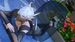 alphinaud_leveilleur black_dress feet femboy final_fantasy_xiv girly stirrup_legwear