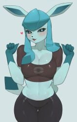 1girls 2023 anthro blue_eyes blush cleavage clothing eeveelution female female_only generation_4_pokemon glaceon looking_at_viewer nintendo pokémon_(species) pokemon pokemon_(species) simple_background smile smiling_at_viewer solo very_high_resolution yawar