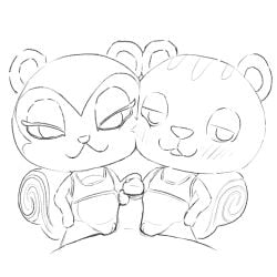 1:1 :3 animal_crossing anthro bedroom_eyes bottomless cheek_to_cheek chibi clothed clothing double_handjob duo female genitals grinding_on_penis handjob hi_res human looking_at_viewer male male/female mammal monochrome narrowed_eyes nintendo pecan_(animal_crossing) penile penis pussy sally_(animal_crossing) seductive sex simski size_difference spiral_pattern tired_eyes unseen_male