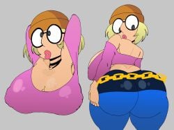 big_ass big_breasts branded branding_mark breasts brown_hair cleavage cleavage_cutout family_guy glasses gold_(metal) gold_jewelry huge_breasts large_breasts leggings marking meg_griffin meg_griffin_(makeover) miniskirt weener72 wide_hips