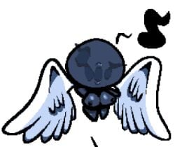 ???_(the_binding_of_isaac) angel_wings big_breasts blue_skin female female_only fukuoka09 hush_(the_binding_of_isaac) low_res musical_note the_binding_of_isaac thick_lips thick_thighs waving_at_viewer white_background winking_at_viewer