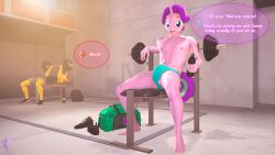 2boys 3d abs absurd_res anthro anthrofied bag balls barbell bench_press bodily_fluids clothing dialogue digital_media_(artwork) dumbbell english_text equestria_girls equid equine feet friendship_is_magic ftm_crossgender furry genderswap_(ftm) genitals gym hasbro hi_res horn humanoid_feet male male_only mammal muscular muscular_anthro muscular_male my_little_pony plantigrade rule_63 sitting starlight_glimmer stellar_gleam_(mlp) sunset_glare_(mlp) sunset_shimmer sweat text unicorn unie weights