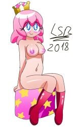 1girls 2018 blue_eyes blush boots boots_only box breasts completely_nude crossover crown female kirbette_(lsr) kirby kirby_(series) lsr lsr_(artist) mario_(series) navel new_super_mario_bros._u_deluxe nintendo nipples nude nude_female pink_hair rule_63 sitting solo solo_female super_crown transparent_background