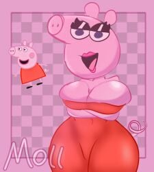 big_breasts blue_eyes peppa_pig peppa_pig_(character) pig pink_skin thick_thighs