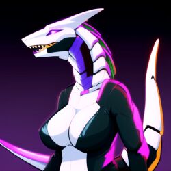 ai_generated android anthro big_ass female furry metallic_body presenting_hindquarters rear_view shark shiny_skin stable_diffusion synth synthetic tagme