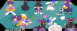 anthro ass bat bat_girl batty_(sketchybun) big_ass big_butt binky_(sketchybun) blue_eyes blue_hair breasts bunny bunny_boy butt_crush butt_slam facesitting flattened fox fox_girl glasses oc pink_panties pink_sweater predator/prey purple_hair purple_sweater rabbit tracy_(sketchybun)