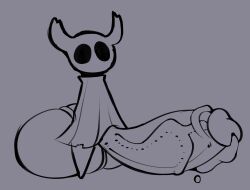 anthro arthropod balls big_balls big_penis bodily_fluids cloak clothing erection genital_fluids genitals hi_res hollow_knight huge_balls huge_cock hyper hyper_balls hyper_genitalia hyper_penis male monochrome penis precum protagonist_(hollow_knight) solo team_cherry vessel_(species) zantanerz_(artist)