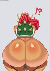 1girls 1other 2023 ass ass_focus assisted_exposure back_view badapple69 bowsette butt_crack curvaceous female female_focus grey_background groping groping_from_behind huge_ass koopa large_ass mario_(series) new_super_mario_bros._u_deluxe nintendo pulling_down_pants question_mark questionable_consent red_bowsette red_hair self_upload simple_background solo_focus spikes standing striped_panties stripping submissive submissive_female thick_ass voluptuous voluptuous_female