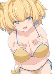 1girls belly_button bikini blonde_hair bombergirl breasts cleavage eyebrows_visible_through_hair female female_only hakai-oh light-skinned_female light_skin looking_at_viewer pine_(bombergirl) solo swimsuit