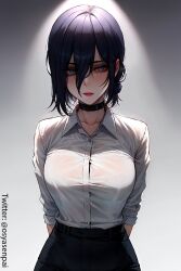 1girls ai_generated big_breasts black_hair blue_eyes breasts chainsaw_man choker dark_hair female female_only looking_at_viewer medium_hair osyasenpai ratatatat74_(ai_style) reze_(chainsaw_man) solo stable_diffusion tight_clothing