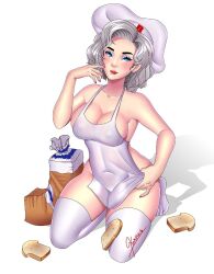 1girls 2d 2d_(artwork) 2d_artwork 5_fingers apron artist_request background belly_button big_ass big_breasts bimbo_(bakery) bimbo_bear blue_eyes bread breasts chef_hat completely_nude_female digital_media_(artwork) eyelashes female female_focus female_only gray_hair grey_hair grupo_bimbo hat hay hi_res high_resolution highres hips huge_ass human humanized large_ass legs light-skinned_female lips lipstick mascots nipples_visible_through_clothing nude_female panties pantyhose seductive seductive_pose semi_nude signature simple_background source_request thick_thighs underwear white_background white_pantyhose