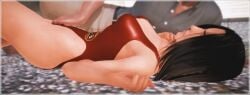 baywatch_(cosplay) before_blowjob brown_hair canon_couple clothed fingering fingering_through_panties freemale honey_select leotard long_hair lust moaning nose perfect_body sirius_eyes_asmr