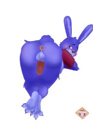 1boy anus anus_outline ass blush blush_lines bowling_bonnie cotton_tail exposed_anus five_nights_at_freddy's five_nights_at_freddy's:_security_breach fluffy_tail gay gay_male glamrock_bonnie_(fnaf) humanoid_genitalia humanoid_penis leporid leporid_humanoid looking_at_viewer looking_back_at_viewer male_only misusu_ari partially_clothed partially_clothed_male penis presenting_anus rabbit short_tail solo_male