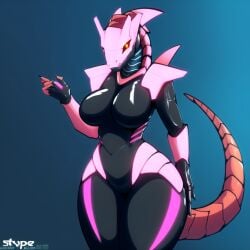 ai_generated android anthro big_ass female furry metallic_body presenting_hindquarters rear_view shark shiny_skin stable_diffusion synth synthetic tagme