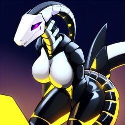 ai_generated android anthro big_ass female furry metallic_body presenting_hindquarters rear_view shark shiny_skin stable_diffusion synth synthetic tagme